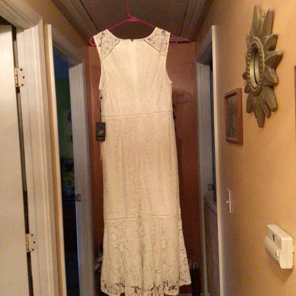 Off white lace midi, high low dress.